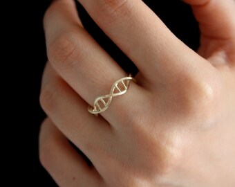 Gold DNA Ring - Science Jewelry - Silver Ring - 3D Printed DNA Ring - Wearable Science - Human Cell - Genetics Ring - Valentine's Day Gift