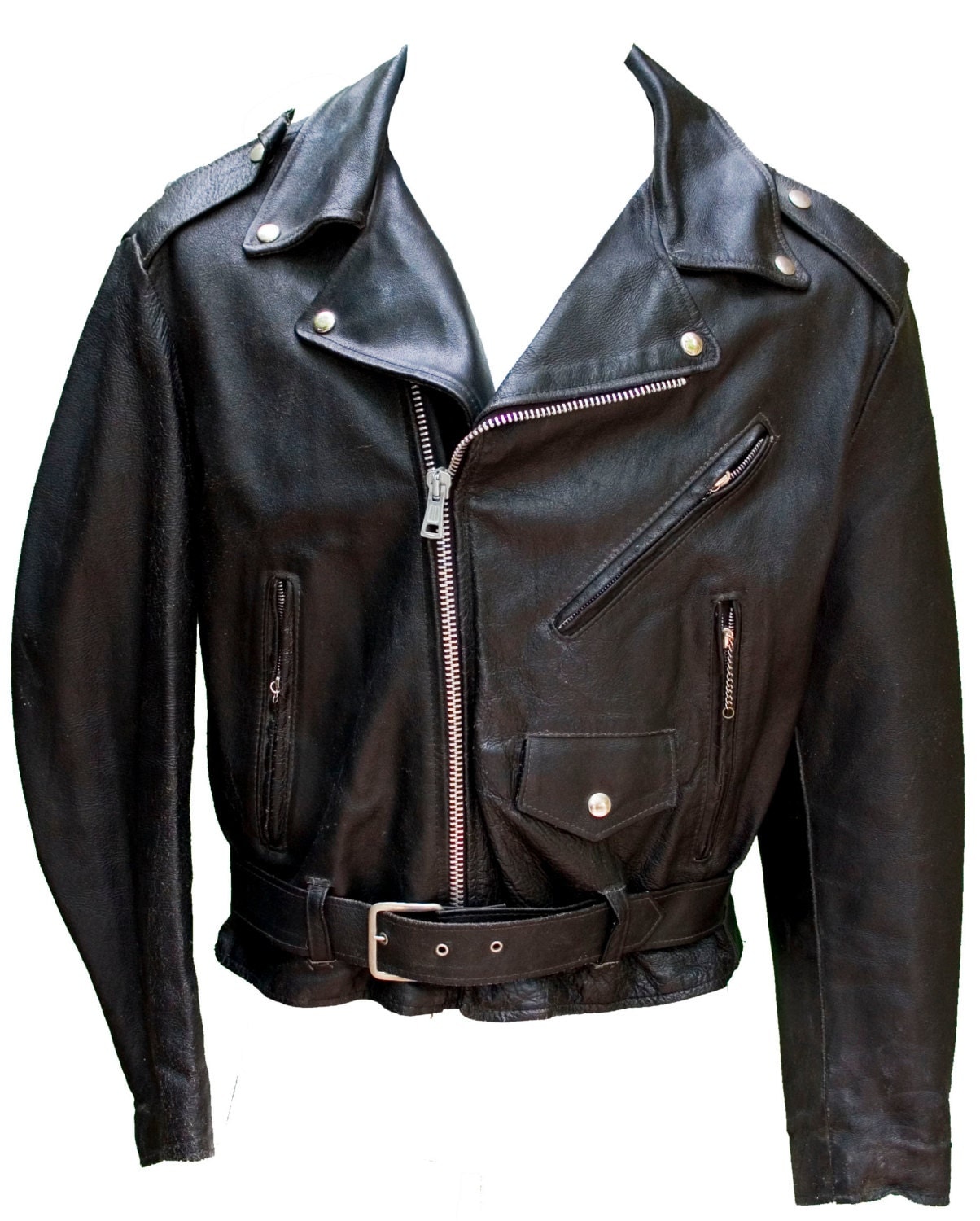 1950s Large Jacket Motorcycle Biker Leather Black Fetish Daddy