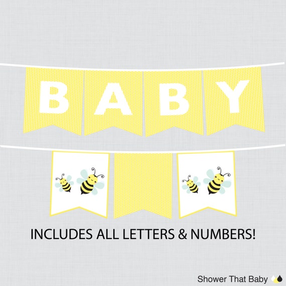 printable bumble bee baby shower banner in yellow bumble bee