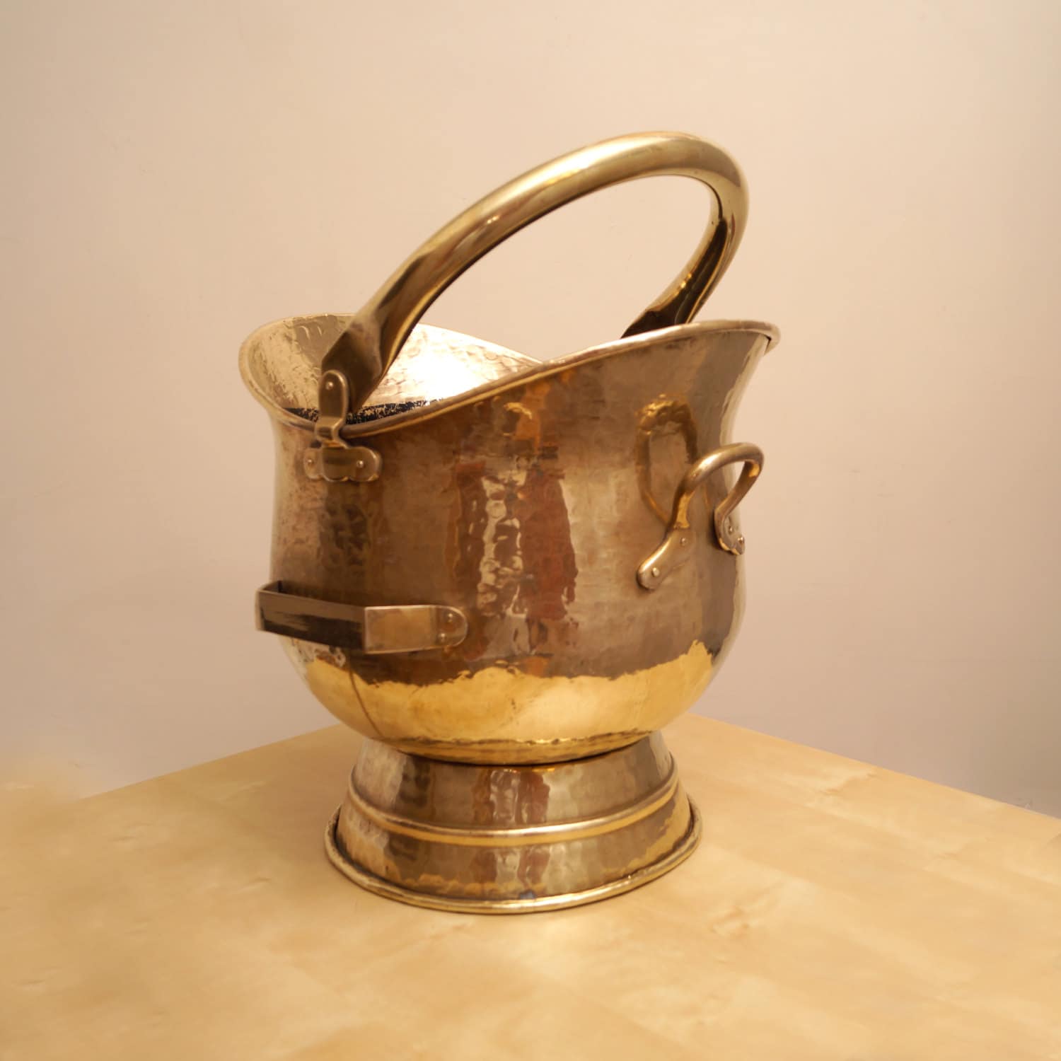 Large Hammered Solid Brass Coal Scuttle Bucket vintage brass fire