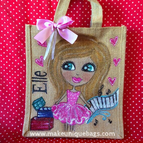 Custom Tote Bag - Small Jute Hand-Painted Personalized Unique Girl ...