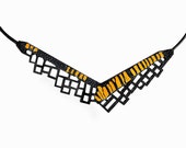 Necklace, contemporary jewellery design, FREE Shipping, original, unique, handmade, polymer clay, laser cut wood, leather cord