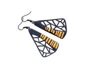 Earrings - modern, contemporary jewelry design, FREE Shipping, handmade, unique, lasercut wood, polymer clay, black steel hooks