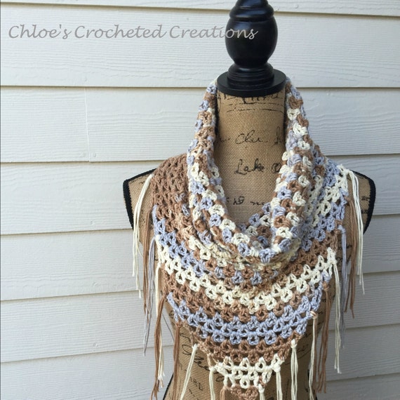 Crochet Cowl with fringe The Nantucket Bay Cowl by ChloesFiberArts