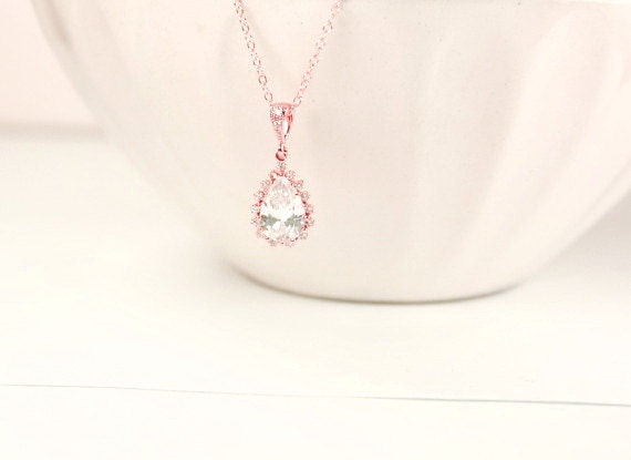 CZ Diamond Necklace.Rose Goldbridesmaid gift keepsake