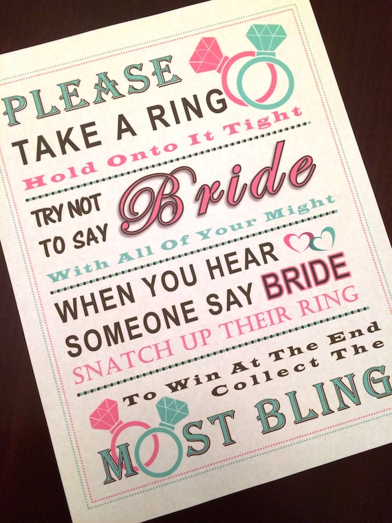 Bridal Shower Game: Don't Say Bride ***MINT  PINK RING***