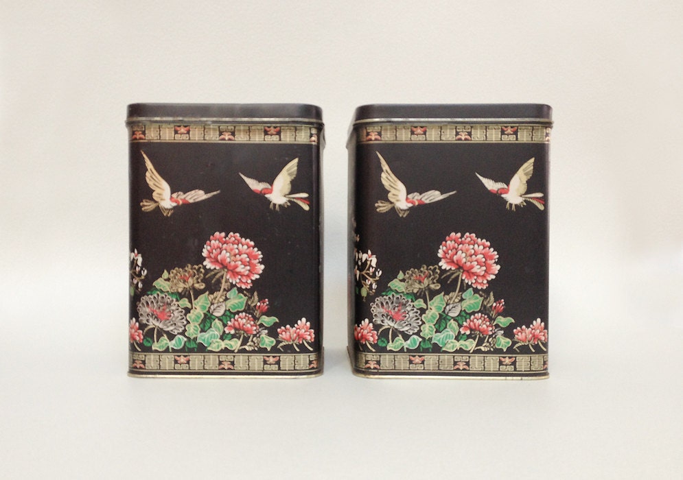 2 Large Vintage Tea Tins Boxes