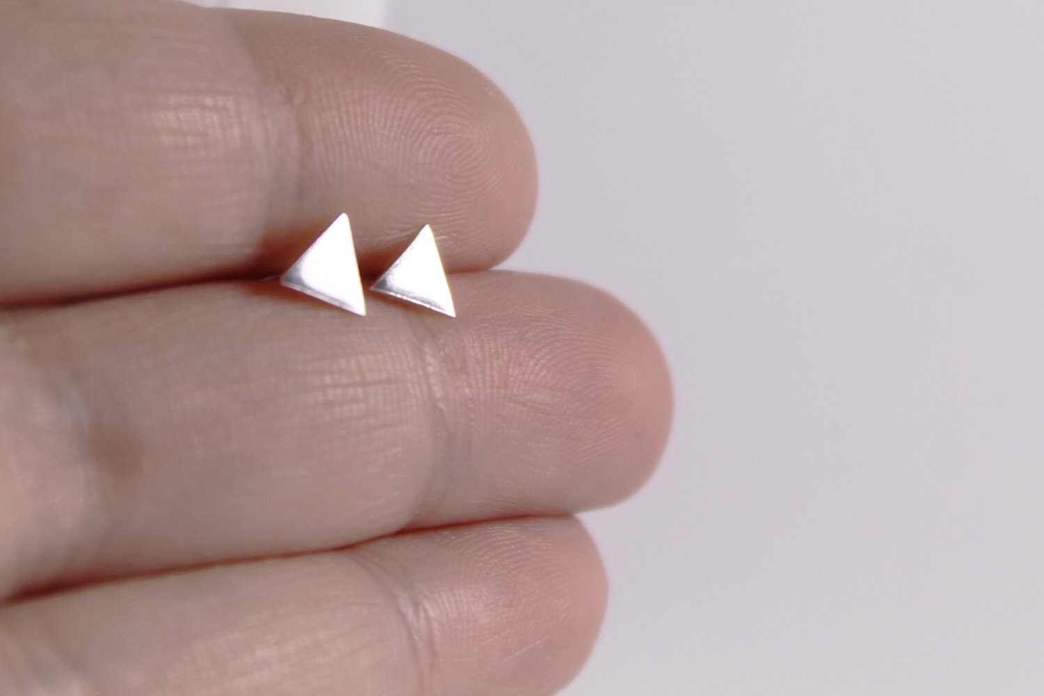 Silver Triangle Studs // Tiny Geometric Handmade Earrings