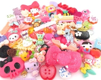Assorted Mix of Kawaii Cabochons, 50 Pieces of Animals Fruit Embellishments And More