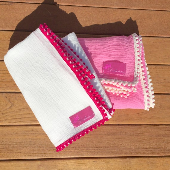 Baby Pom Pom Swaddle Blanket Baby Swaddle by QueenDelicious