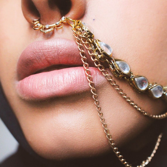 PreOrder Pearl and chain faux septum nose ring by RegentCouture