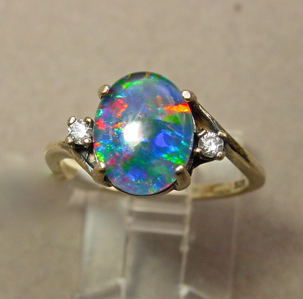 The perfect Opal Engagement Ring. Opal Diamond ring. by AmyKJewels