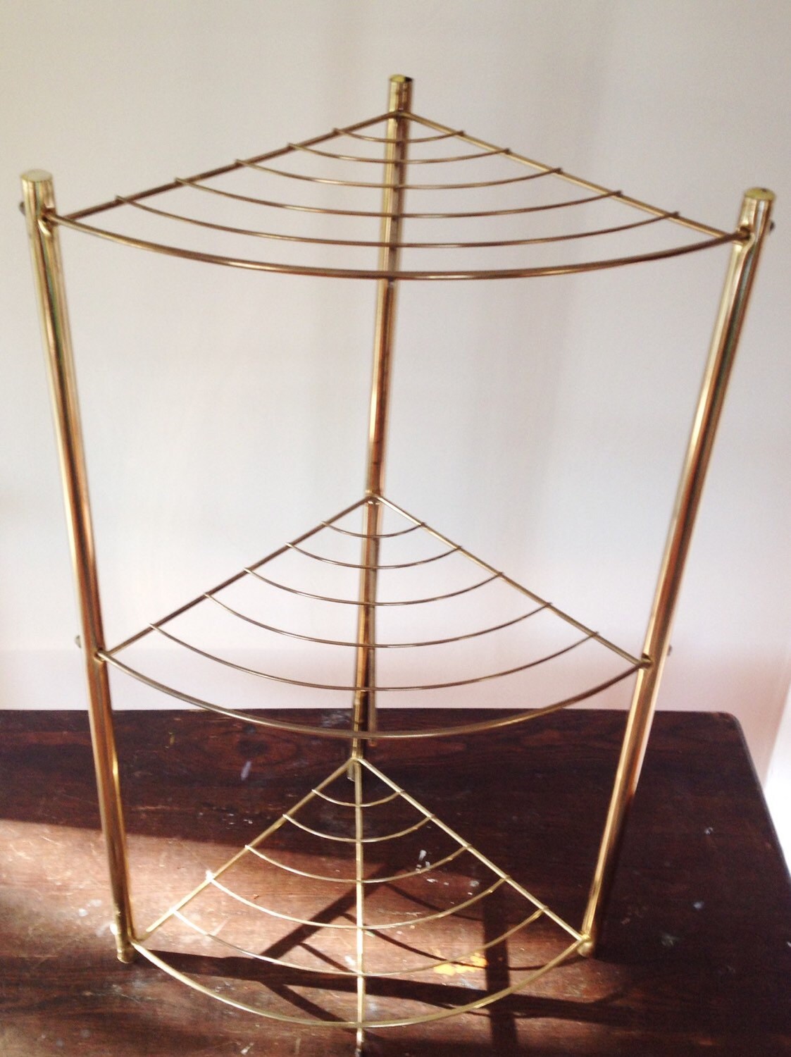 Vintage ThreeTiered Gold Brass Toned Corner Shelf Haute Juice