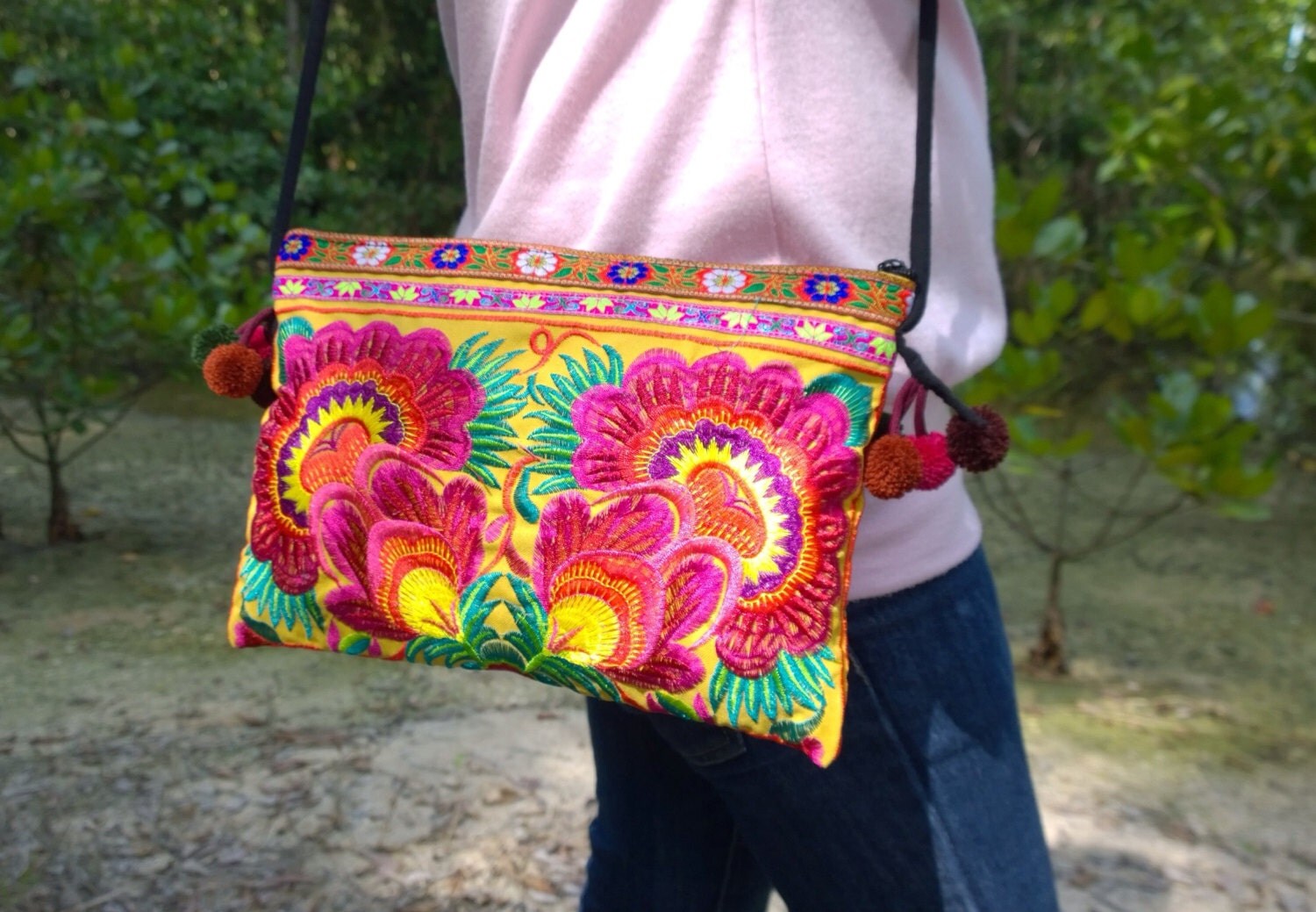 Boho Crossbody Bag Hmong Embroidery Bag Floral Crossbody 7171