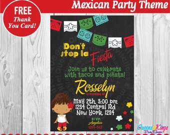 Mexican Fiesta Invitation, Cinco de Mayo Invitation, Fiesta Party, Mexican Party Invitation, Mexican Theme Invitation + FREE THANK YOU card