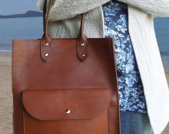Tan Leather Tote Bag Market Shopper