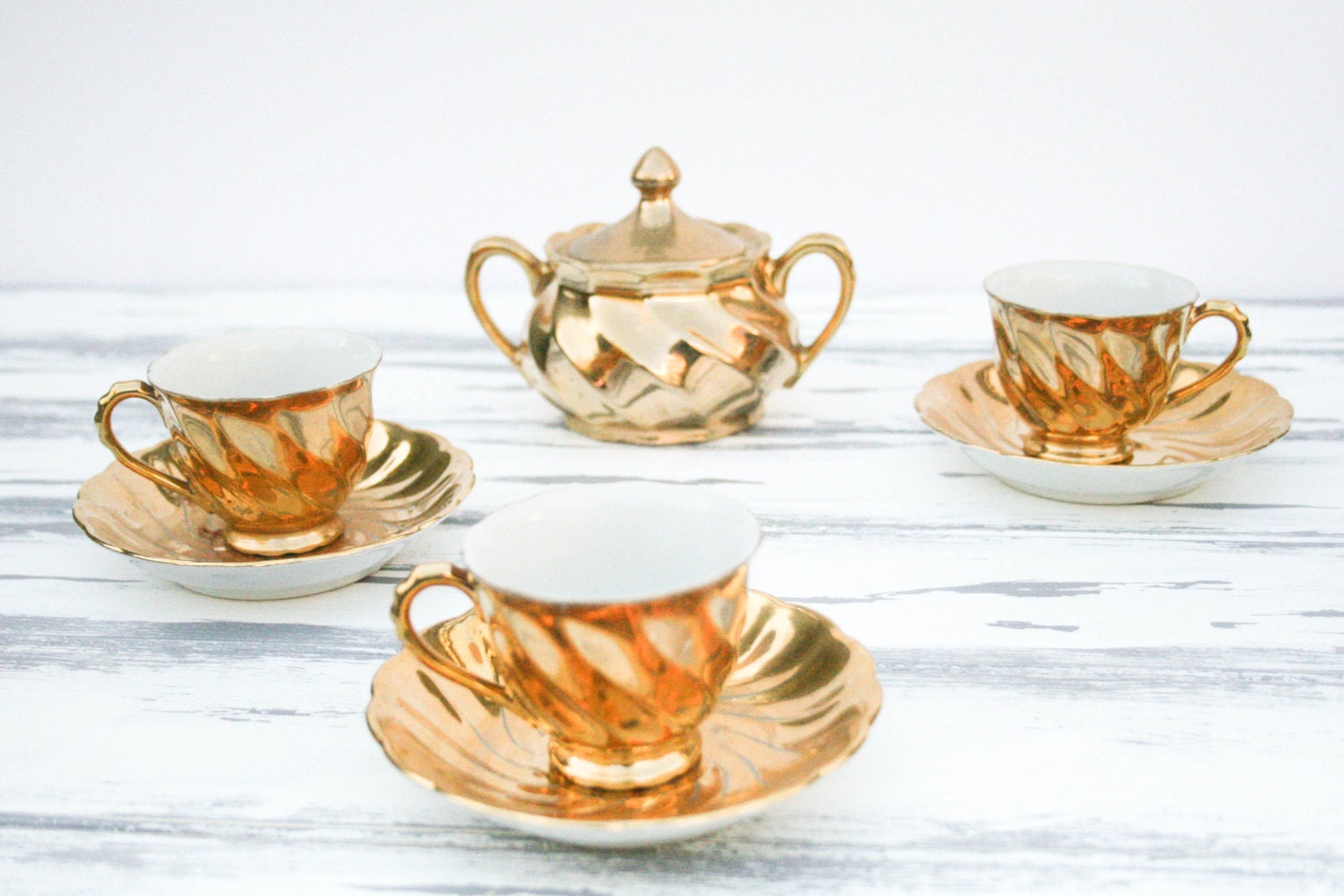Vintage St Kilda Gold Tea Set. Golden Teacup Sugar Bowl