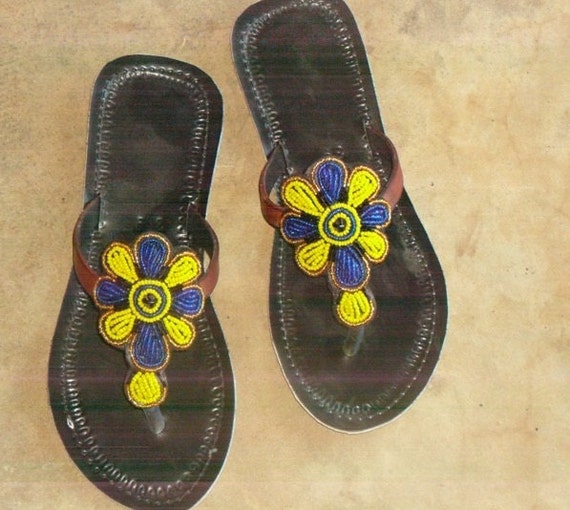 African Kenyan Handmade Beaded Flip-Flops Slippers Sandals
