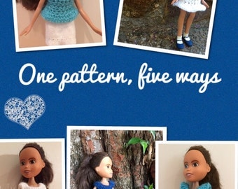 Instant download 'Mya Lou' 5 pdf crochet dress and top pattern for OOAK upcycled make over make under Bratz dolls.