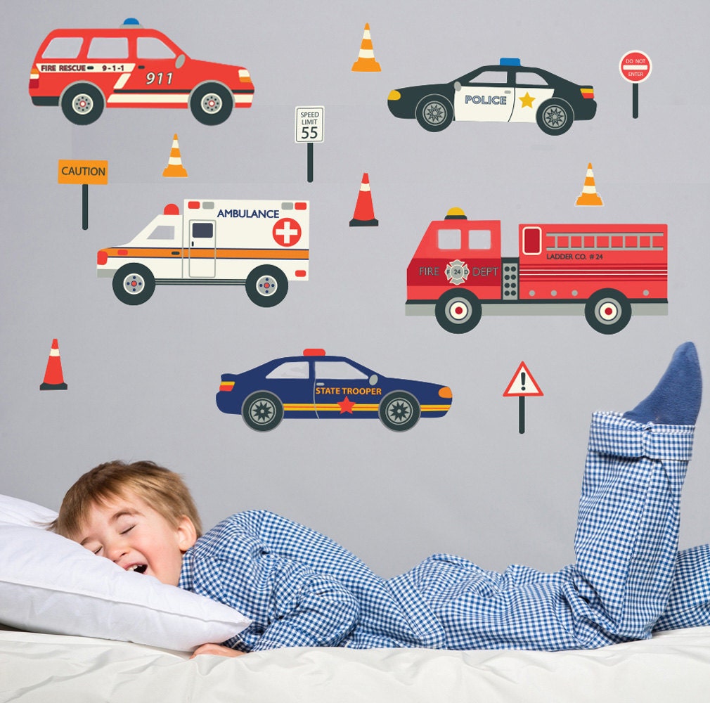Wall Decals Emergency EMS Vehicles Removable and Reusable