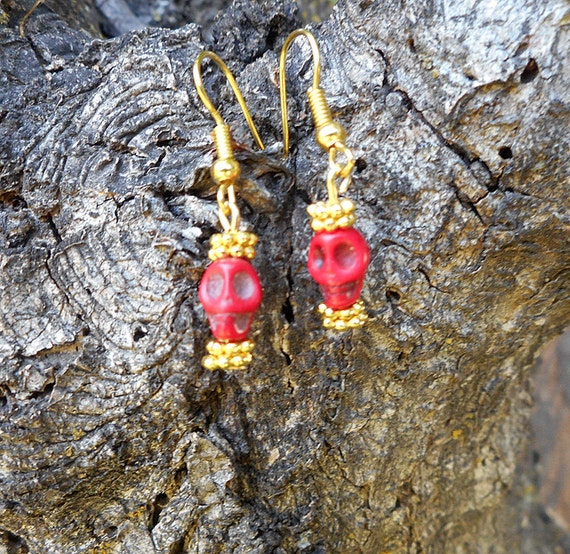 Day of the Dead Earrings Sugar Skull Jewelry Red by OGSDesigns
