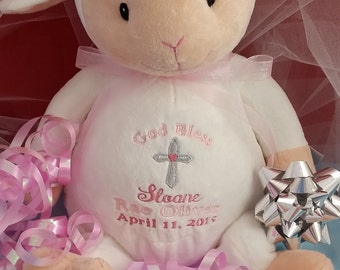 Personalized Baby Baptismal Gift Embroidered Soft Plush Baptism Lamb, Christening Baptism Lamb, by Felicia's Fancies Baby Boutique