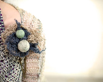 statement brooch - flower brooch - linen brooch - sale - brooch boutonniere - textile brooch - textile art - statement jewelry