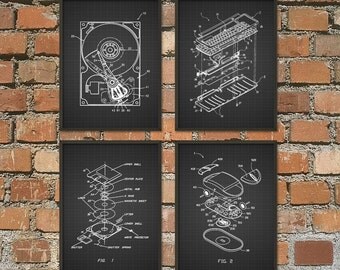 Computer Geek Wall Art Poster Set of 4 No.1 - Computer Room Home Decor  IT Student Gift Idea - Dorm Room Decor - Computer Science Art Print