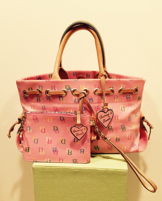 Vintage Dooney & Bourke Pink Monogram Satchel Handbag with