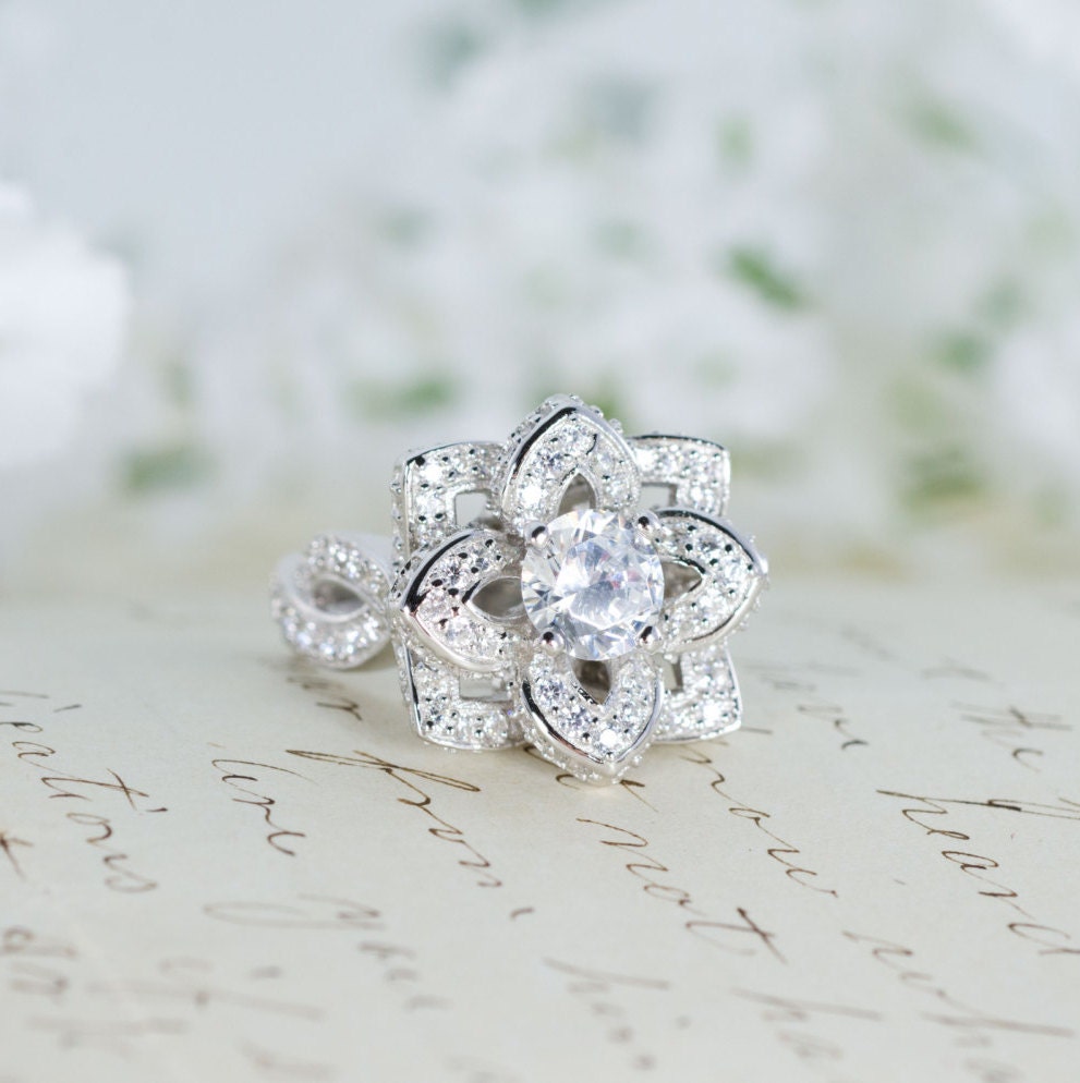 Lotus Flower Ring Lotus Engagement Ring Wedding by MochaRings