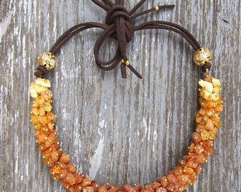 Raw amber necklace Baltic amber jewelry Amber and leather Chunky amber necklace Baltic amber necklace unique Birthday gift idea for women