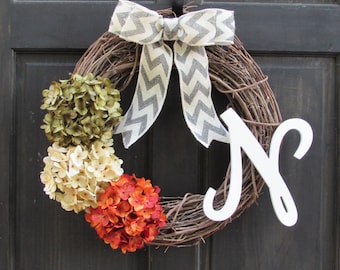 Fall Monogram Wreath, Fall Front Door Wreath with Initial, Monogram Door Hanger, Fall Initial Wreath, Letter Door Hanger, Irish Wreath