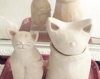 Custom Cat vessel Jar: HM made to order pottery feline design whimsical kitty stoneware cat lover memory gift