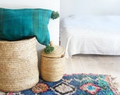 Moroccan POM POM Wool Pillow Cover - Blueish-green