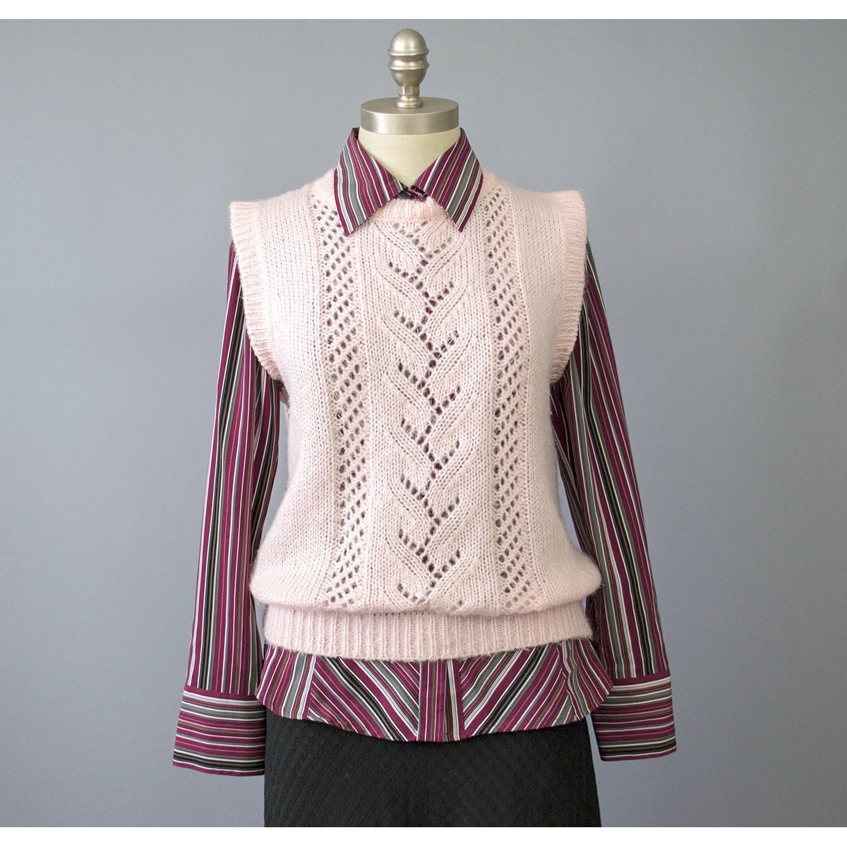 SALE 80s Sweater Vest Pale Light Pink Sweater Pastel Sweater
