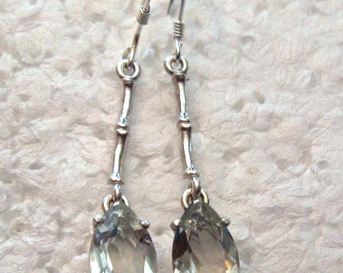 Green Amethyst Earrings, 14x7mm Marquise, Natural, Set in Sterling Silver E782