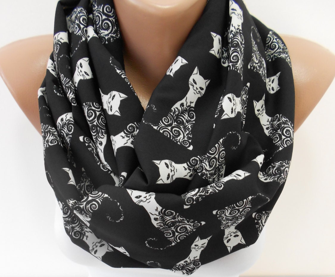 Cat Scarf Halloween Scarf Cat Print Scarf Infinity by