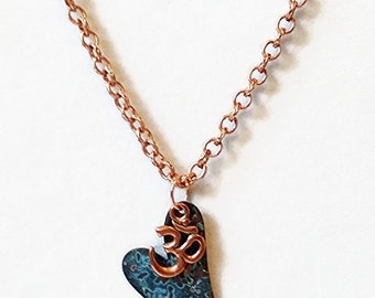 Heart necklace - turquoise necklace - patina necklace - layering necklace - copper necklace - yoga necklace - om necklace - gypsy necklace