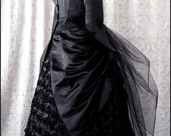 Gothic Dark Glamour - Silk Bat Brocade Black Midnight Bustle Jacket by Kambriel - Designer Sample - Brand New & Ready to Ship!