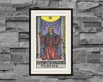 Vintage 1910 Justice XI Rider-Waite-Smith Tarot Card Reproduction Art Poster Print Two Sizes Available