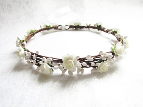 Wedding Floral Crown, Ivory Flower Headband, Floral Head Wreath, Wedding Headband, Bridesmaid Flower Crown, Flower Girls Flower Crown