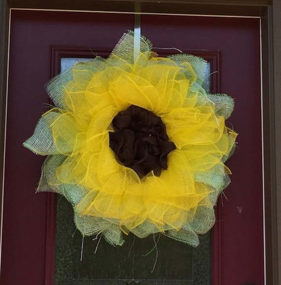 Sunflower Wreath Decomesh Wreath Summer By Quirkyowlcreations