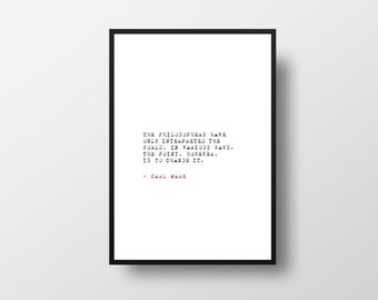 Karl Marx, Change the World, Typewriter, Style, Quote, Philosophy, Literary Quote, Writer Inspiration, Writer, Book, Literary poster