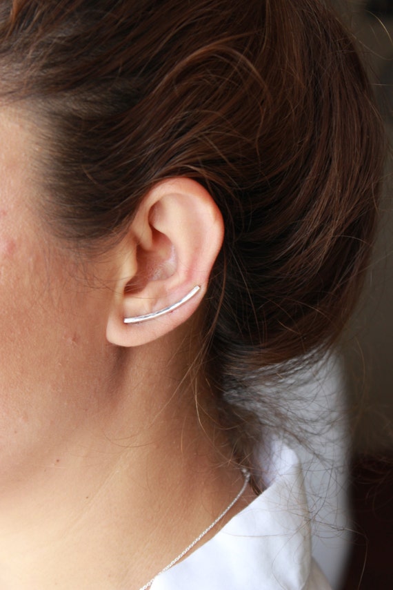 Minimalist Curved & Hammered Bar Ear Cuff / Long by studiomirage