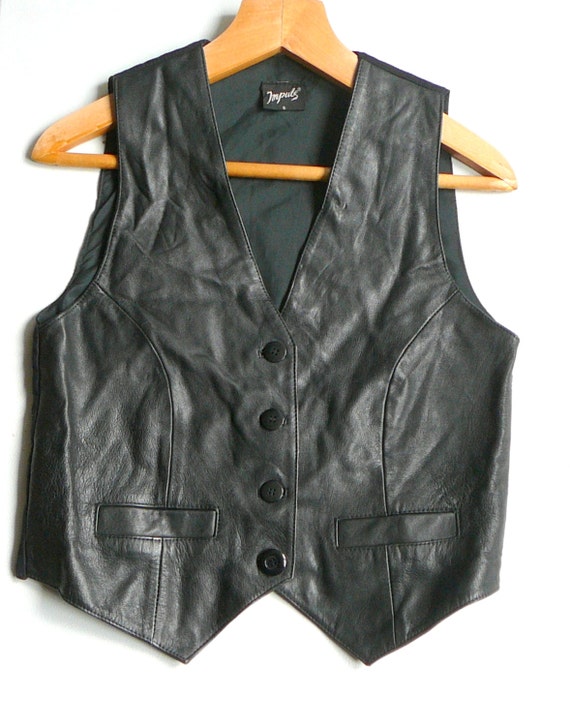 Black Leather Womens Vest Classic Formal Small Size Country