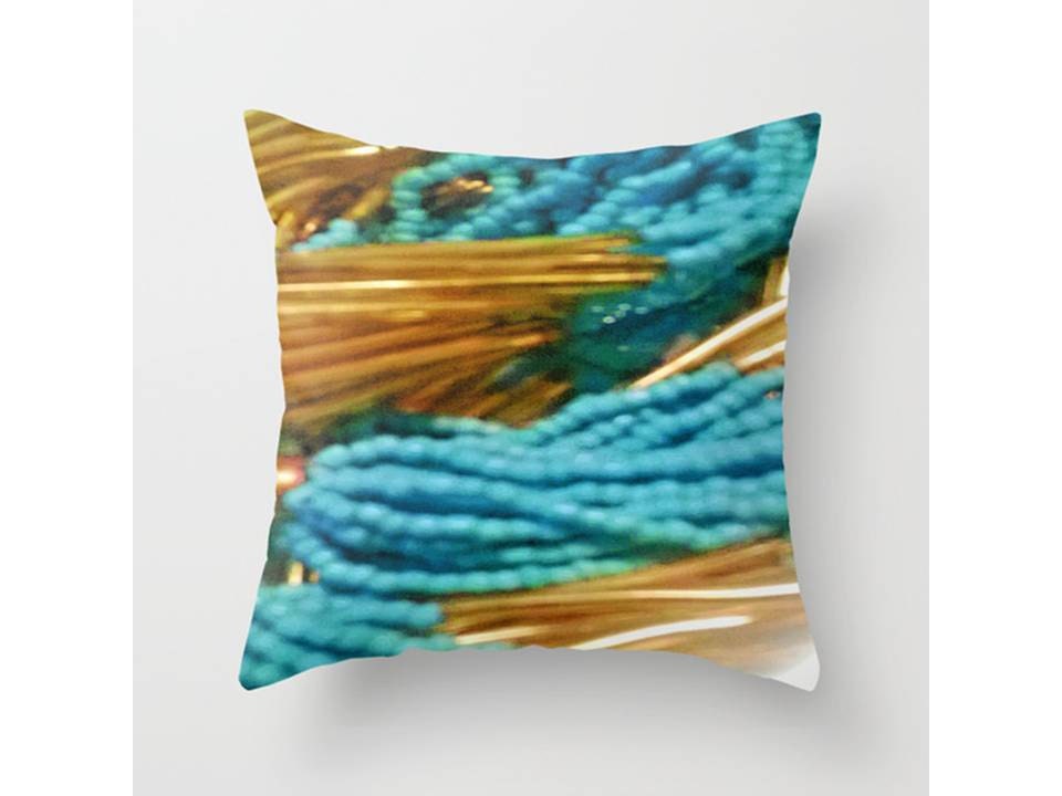 Turquoise and Gold Throw Pillow Indoor & by MirabellaMarket
