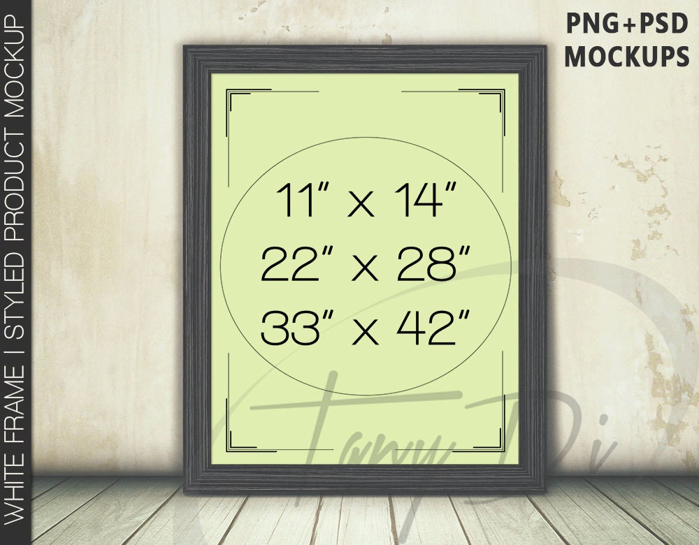 11x14 Landscape & Portrait Black Wooden Frame on Floor Wall