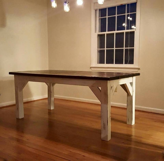 Rustic distressed farmhouse dining table by OVWood on Etsy