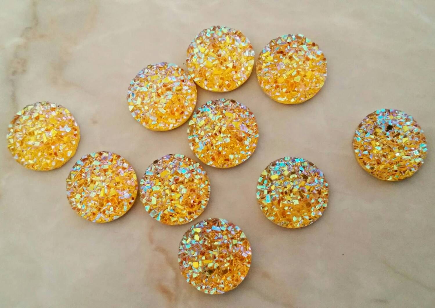 Ab Yellow 12mm flat faux druzy Cabochons 10pcs D1:17-330