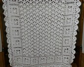 Crochet Baby Blanket White 29" x 36" Heirloom Handmade Afghan Throw Gender Neutral Crocheted Baby Blanket